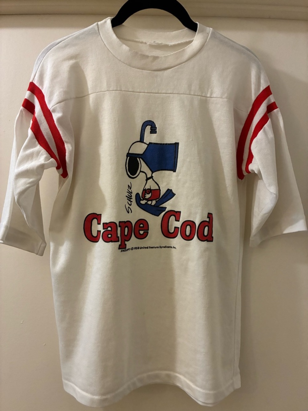 Vintage 1958 Cape Cod Snoopy Graphic Tee in White and Red